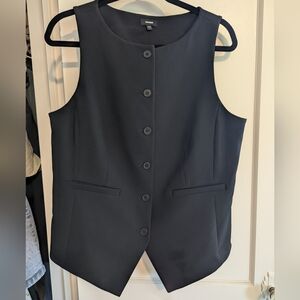 Express Studio Stretch Twill Boat Neck Cutaway Blazer Vest L Black